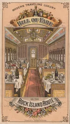 Advertentie voor luxe reizen op de Rock Island Line van de Chicago, Rock Island en Pacific Railroad